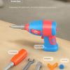 A set of simulation accessories including a screw box, screwdriver, adapter, round nail, wrench, and nut on a wooden surface.