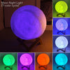 A collection of 7-color moon night lights showing various glowing colors on a spherical moon shape.