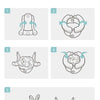 Five steps illustrating the quick deployment and easy storage of a foldable travel potty for kids.