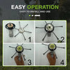 Four steps showing the easy installation and use of a 6-inch steel wire brush trimmer head for weed and moss removal.