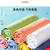 A variety of rolled fabric swatches in pastel and bright colors are displayed on a light blue background.