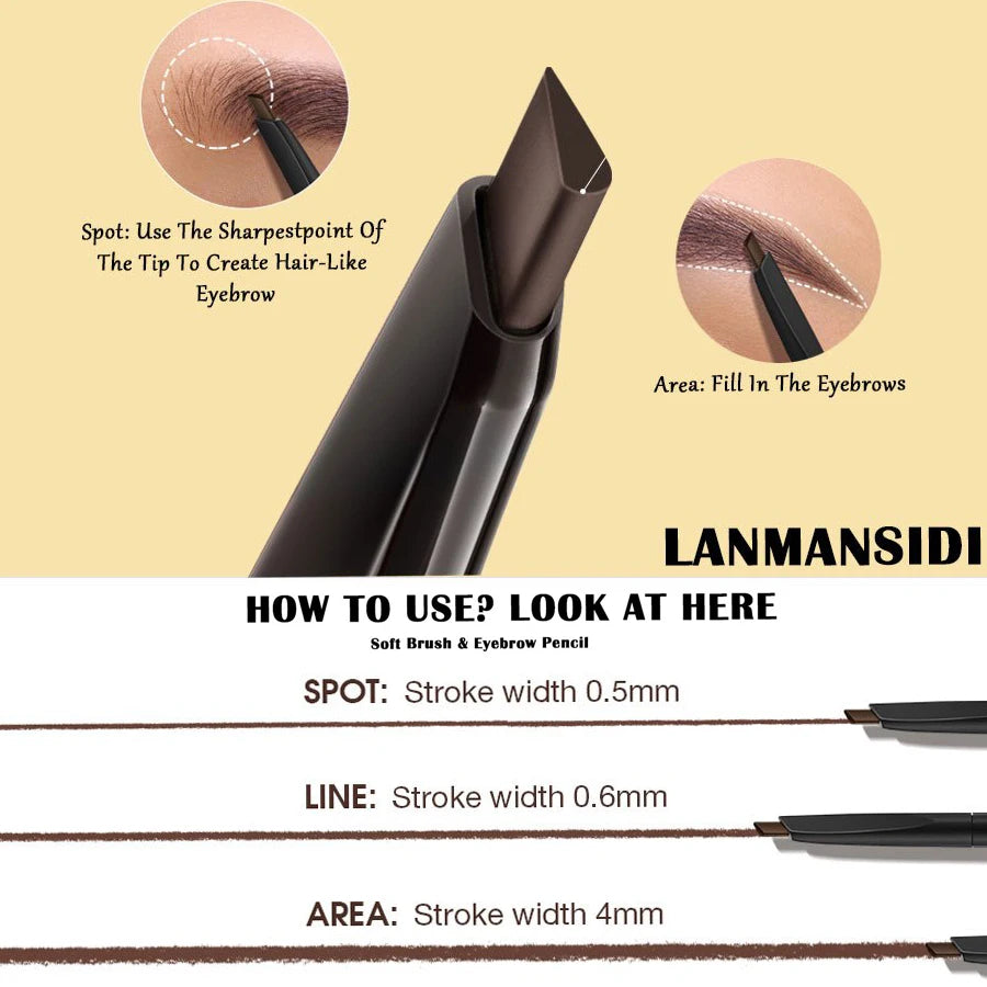 Bolígrafo de cejas mate impermeable marrón oscuro con cepillo doble para aplicar en puntos, líneas y áreas