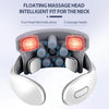 A gray floating massage head device for the neck, featuring four electrode pieces and five massage heads.