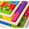 A wooden animal transport puzzle set featuring colorful wooden blocks shaped like various animals and vehicles.