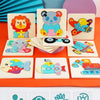 A collection of wooden 3D animal jigsaw puzzles for children featuring various animals and shapes.