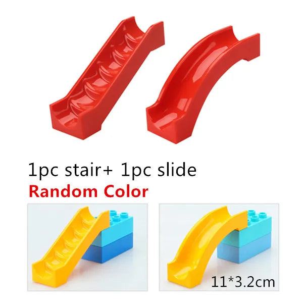 Red stair and slide marble run building blocks set with random color options