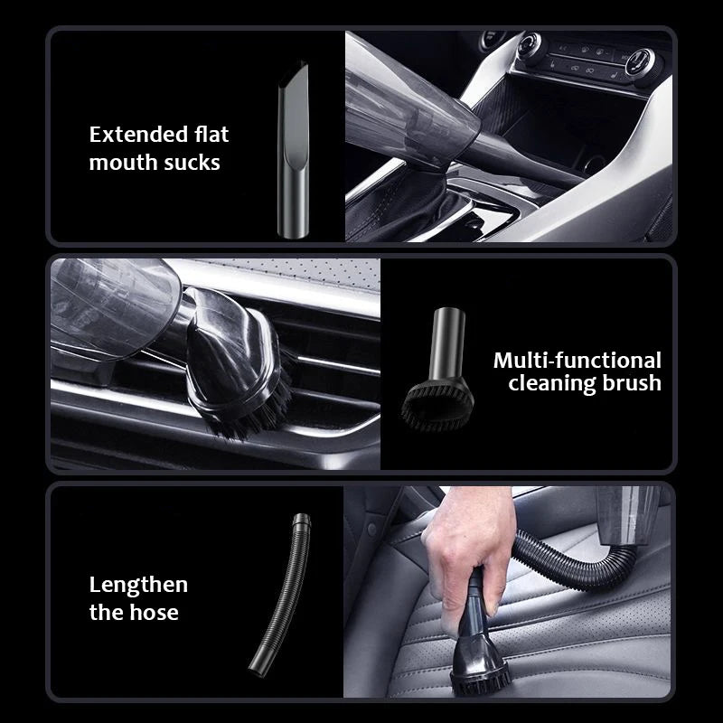 Various attachments for a cordless vacuum cleaner including an extended flat mouth, multi-functional cleaning brush, and a le