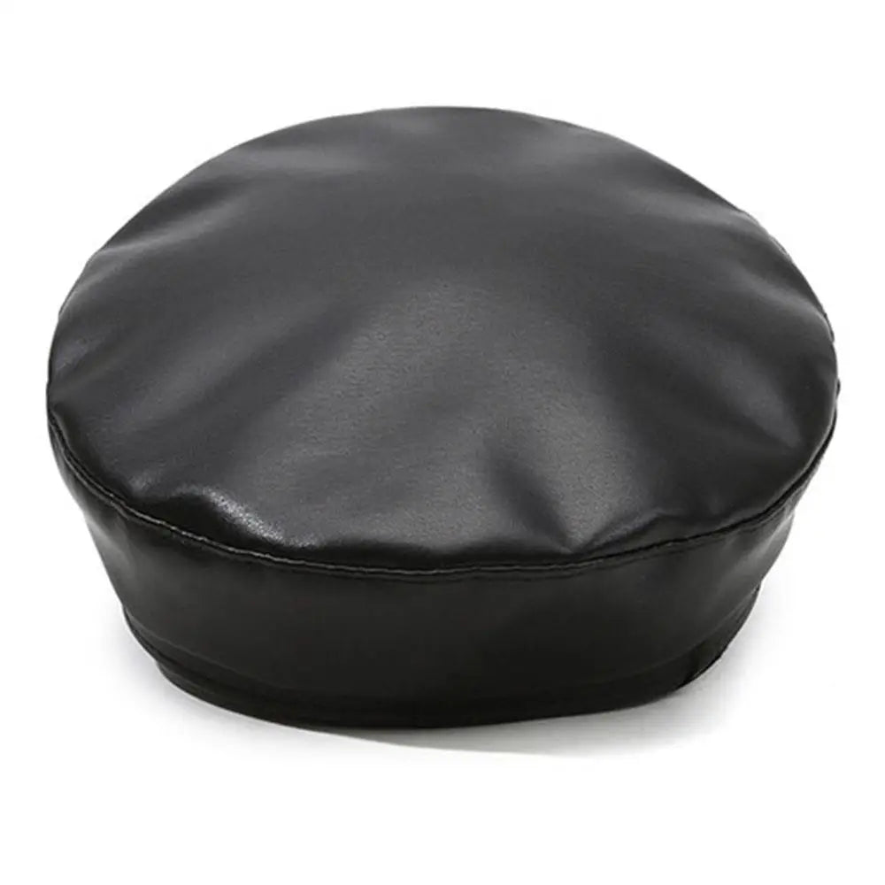 Black classic PU leather beret hat with an adjustable fit