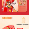 A red fireworks bubble machine is shown with 6 pieces of AA batteries, featuring multiple holes for creating bubbles.