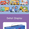A box of six-in-one educational puzzles featuring various vehicles and characters for kids