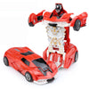 A red and white transformable robot car toy featuring a vehicle mode and a robot mode.