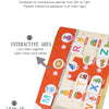 A guided learning activity featuring letter recognition games like M, R, T, W, X, and Z on a quiet book.