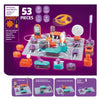 A set of electronic circuit building blocks featuring various components like LEDs, sensors, and wires on a grid.