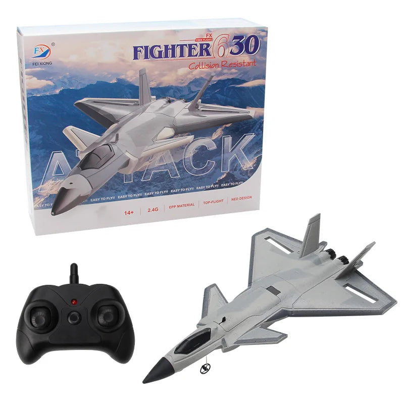 A model SU-35 fighter plane remote control glider in gray is shown next to its box.