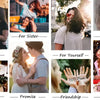 Collage de imágenes de joyas y relaciones categorizadas: para hermana, familia, amante, ti misma, boda.