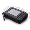Black compact zipper card holder or slim RFID wallet for women shown from above