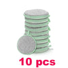 A stack of ten light green double-sided non-stick dish sponges with scouring pads.