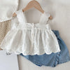 White lace-trimmed vest top and denim skirt set for girls