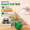 Bola interactiva inteligente para gatos, color verde, con puerto de carga y cable junto a un enchufe blanco