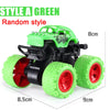 A green pull-back stunt SUV toy car with black chassis and bright green wheels.