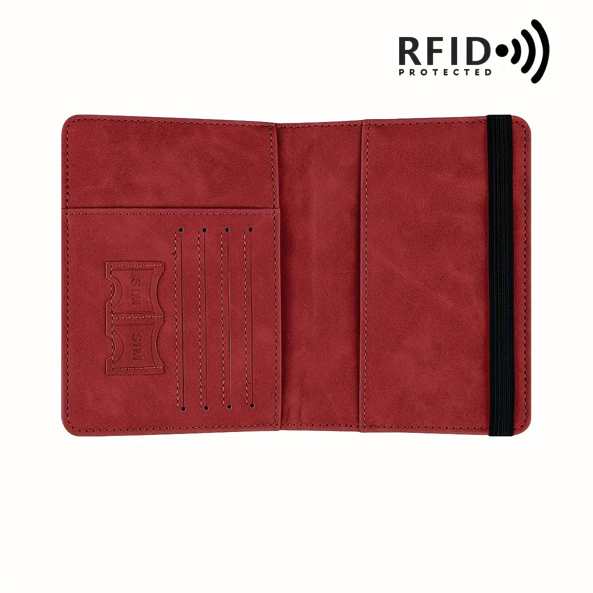 حامل جواز سفر جلدي بلون كستنائي مع حماية RFID وجيوب للبطاقات