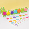 A wooden magnetic caterpillar puzzle featuring colorful shapes and colors for children's learning.