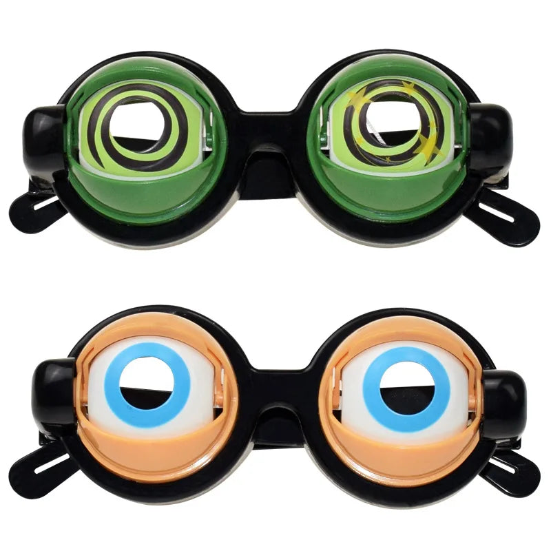 Pair of novelty funny glasses with large blue and orange eyes
