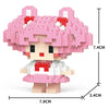 A pink and white micro building block figurine of an animal character with large pink hair and a red accent.