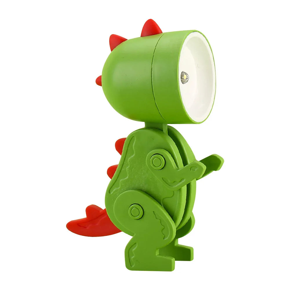A green cartoon hero police night light for kids with a white light bulb and red accents.
