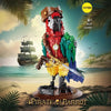 A pirate parrot sculpture building block set featuring a detailed figure on a wooden base.