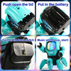 Steps show how to operate an interactive dancing duck robot including opening the lid, putting in the battery, turning on the