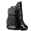 Black men's versatile crossbody backpack with adjustable strap and large capacity.