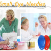 A woman is using a small eye needle threader set on an elderly woman's eye, demonstrating the product.