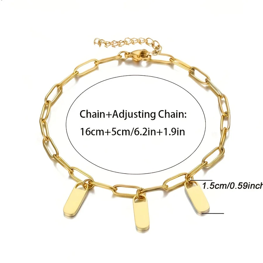 Pulsera de acero inoxidable bañado en oro con cadena ajustable y extensor.
