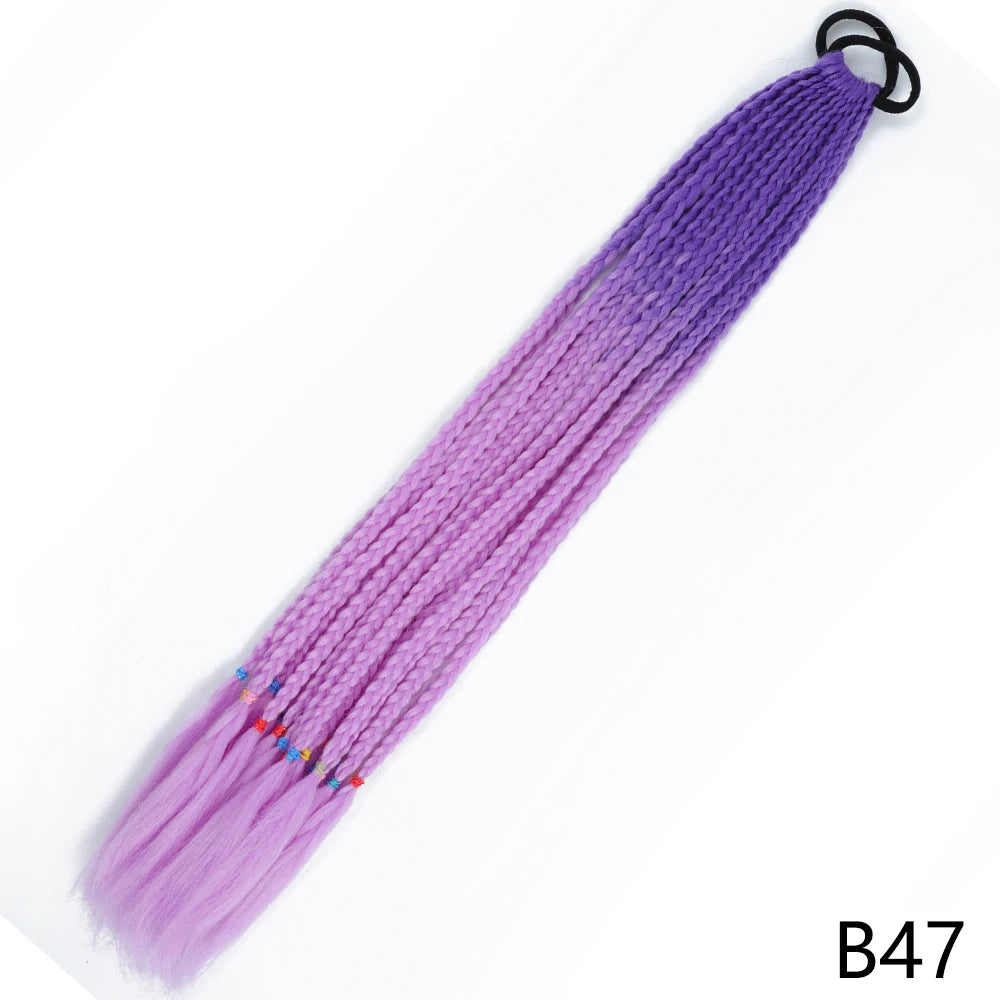 Purple gradient pre-braided ponytail extension with an elastic band