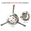 A 15cm diameter cutter head with three cutter heads (0.5cm bore) shown from the front and reverse side.