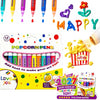 A set of colorful popcorn pens and a box demonstrating the product for art and crafts.