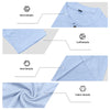 Detailed view of a light blue men's casual long-sleeve shirt showing neck, cuff, hem, and fabric details.