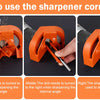 Diagram showing how to use a sharpener for external and internal angles on drill bits and knives.