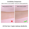 Comparison showing a bright reflective version and a matte invisible version of V-lift face stickers for makeup application