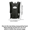 Black hydration backpack shown from the back with dimensions provided.