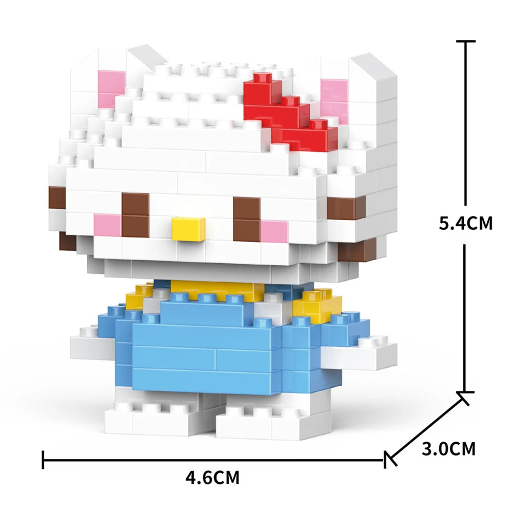 A white and pink animal figurine built from LEGO-style blocks, shown with dimensions.