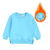 Light blue kids pullover hoodie with a flame graphic on the sleeve