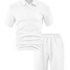White men's casual jacquard short-sleeve shirt and drawstring shorts set