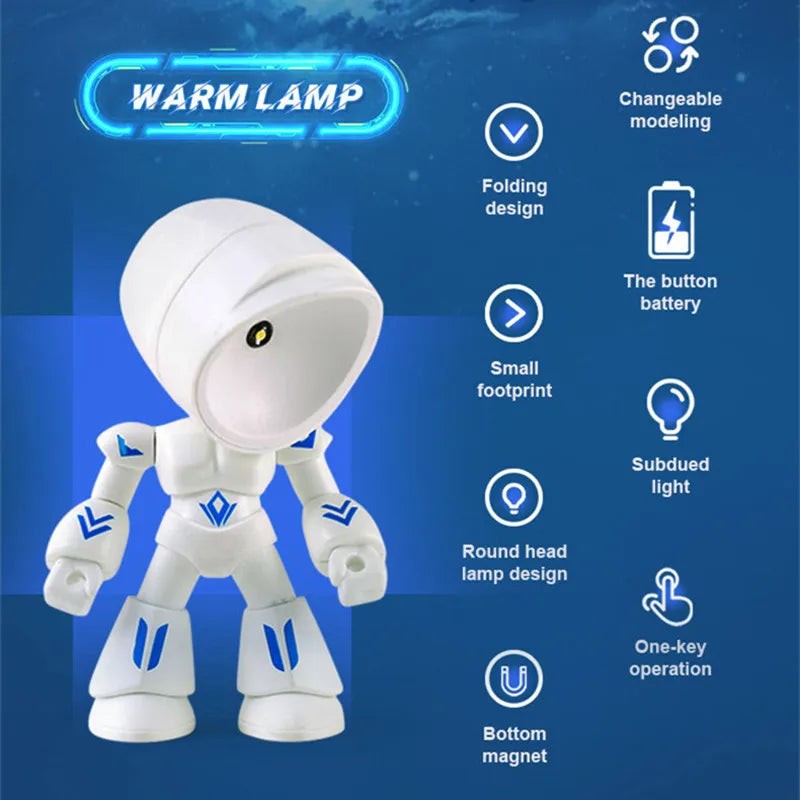 A white cartoon hero police night light with a round head design and folding features.