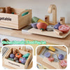 A wooden pretend play food cutting set featuring various colorful vegetables and fruits for children.