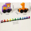 A set of magnetic wooden number train cars in various colors and sizes, demonstrating counting and sequencing.