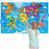 A colorful felt story board map showing continents and various zoo animals for interactive learning.