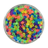 A clear container filled with 300 colorful water beads in various bright colors like green, yellow, orange, pink, and blue.
