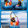 A miniature collectible figure set featuring a penguin and a fish on an ice platform.